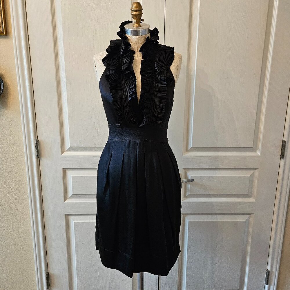 BCBGMaxAzria Sz 2 Black Ruffle Collar Halter Dress